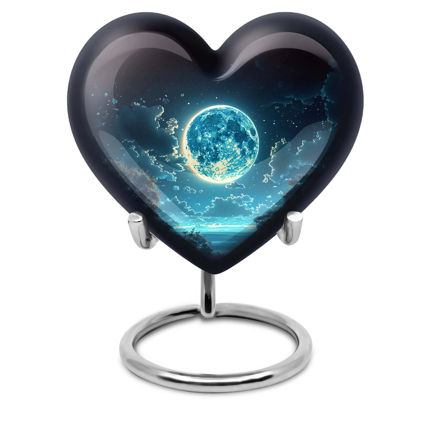 Heart-shaped Lunar Urn in Aluminium, Ideal for Adult Male Dad, Customizable with Engraved Names