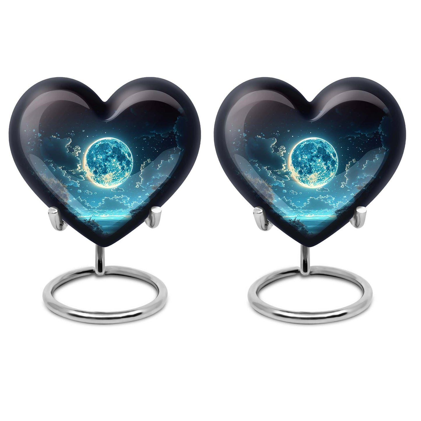 Heart-shaped Lunar Urn in Aluminium, Ideal for Adult Male Dad, Customizable with Engraved Names