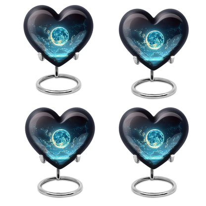 Heart-shaped Lunar Urn in Aluminium, Ideal for Adult Male Dad, Customizable with Engraved Names