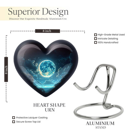 Heart-shaped Lunar Urn in Aluminium, Ideal for Adult Male Dad, Customizable with Engraved Names