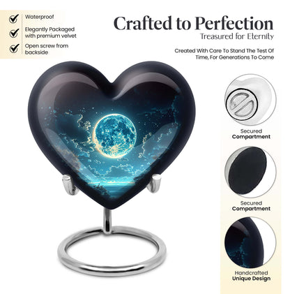 Heart-shaped Lunar Urn in Aluminium, Ideal for Adult Male Dad, Customizable with Engraved Names