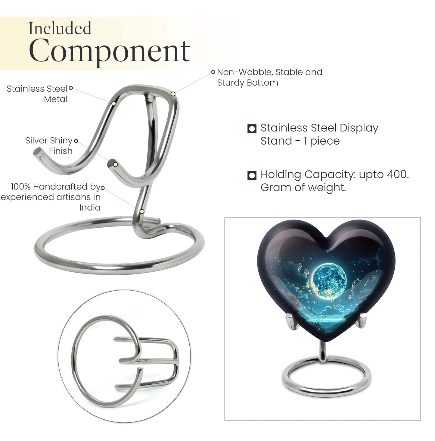 Heart-shaped Lunar Urn in Aluminium, Ideal for Adult Male Dad, Customizable with Engraved Names