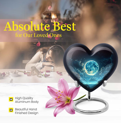 Heart-shaped Lunar Urn in Aluminium, Ideal for Adult Male Dad, Customizable with Engraved Names