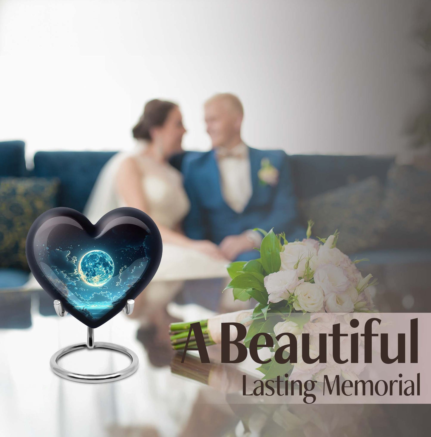 Heart-shaped Lunar Urn in Aluminium, Ideal for Adult Male Dad, Customizable with Engraved Names