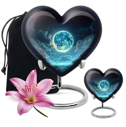 Heart-shaped Lunar Urn in Aluminium, Ideal for Adult Male Dad, Customizable with Engraved Names