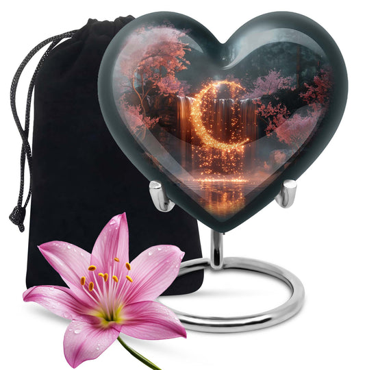 Lunar Urn, heart-shaped memorial urn.