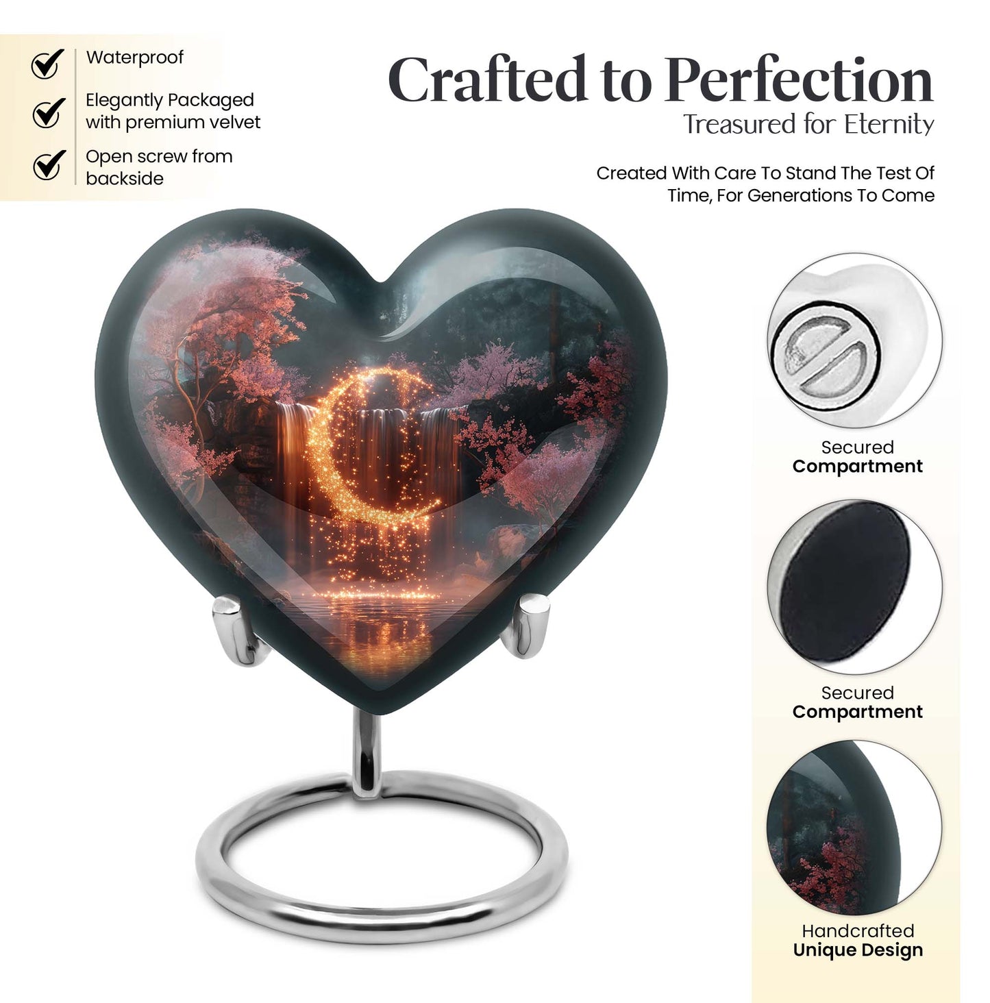 Lunar Urn, heart-shaped memorial urn.
