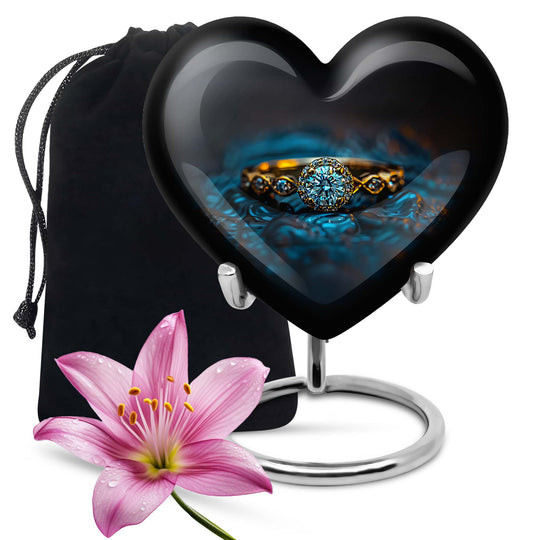 Heart-shaped 10-inch aluminium Ring Urn, cremation urns for women, includes velvet pouch