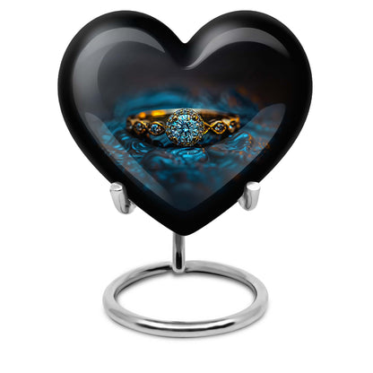 Heart-shaped 10-inch aluminium Ring Urn, cremation urns for women, includes velvet pouch