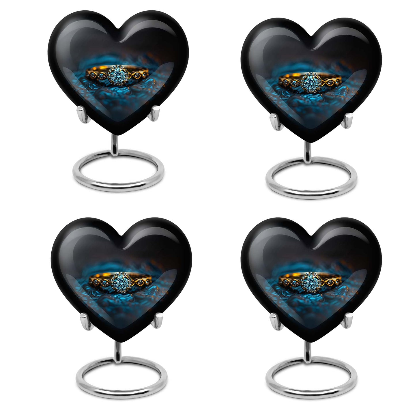 Heart-shaped 10-inch aluminium Ring Urn, cremation urns for women, includes velvet pouch