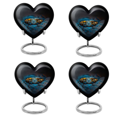 Heart-shaped 10-inch aluminium Ring Urn, cremation urns for women, includes velvet pouch