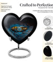 Heart-shaped 10-inch aluminium Ring Urn, cremation urns for women, includes velvet pouch