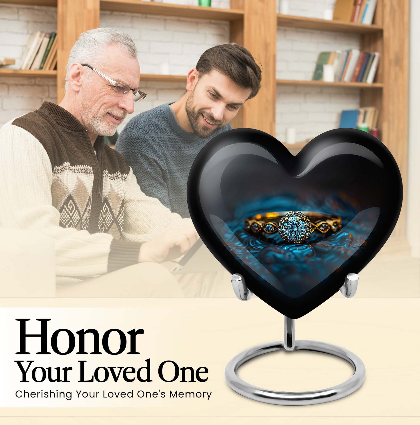 Heart-shaped 10-inch aluminium Ring Urn, cremation urns for women, includes velvet pouch