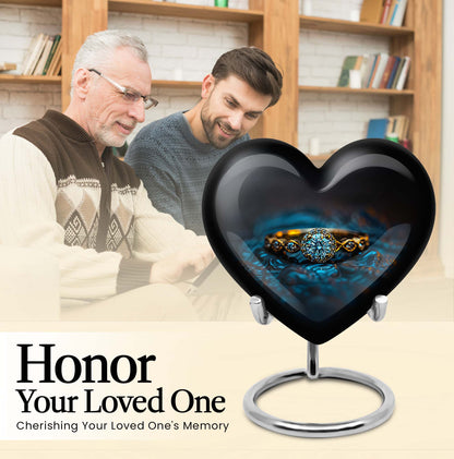 Heart-shaped 10-inch aluminium Ring Urn, cremation urns for women, includes velvet pouch