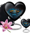 Heart-shaped 10-inch aluminium Ring Urn, cremation urns for women, includes velvet pouch