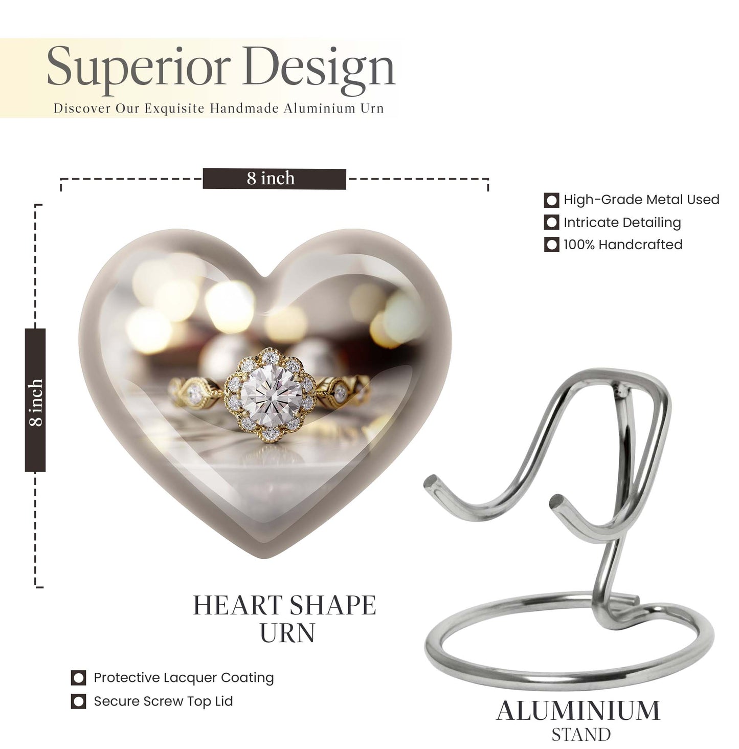 Heart-shaped Ring Urn for adult ashes,