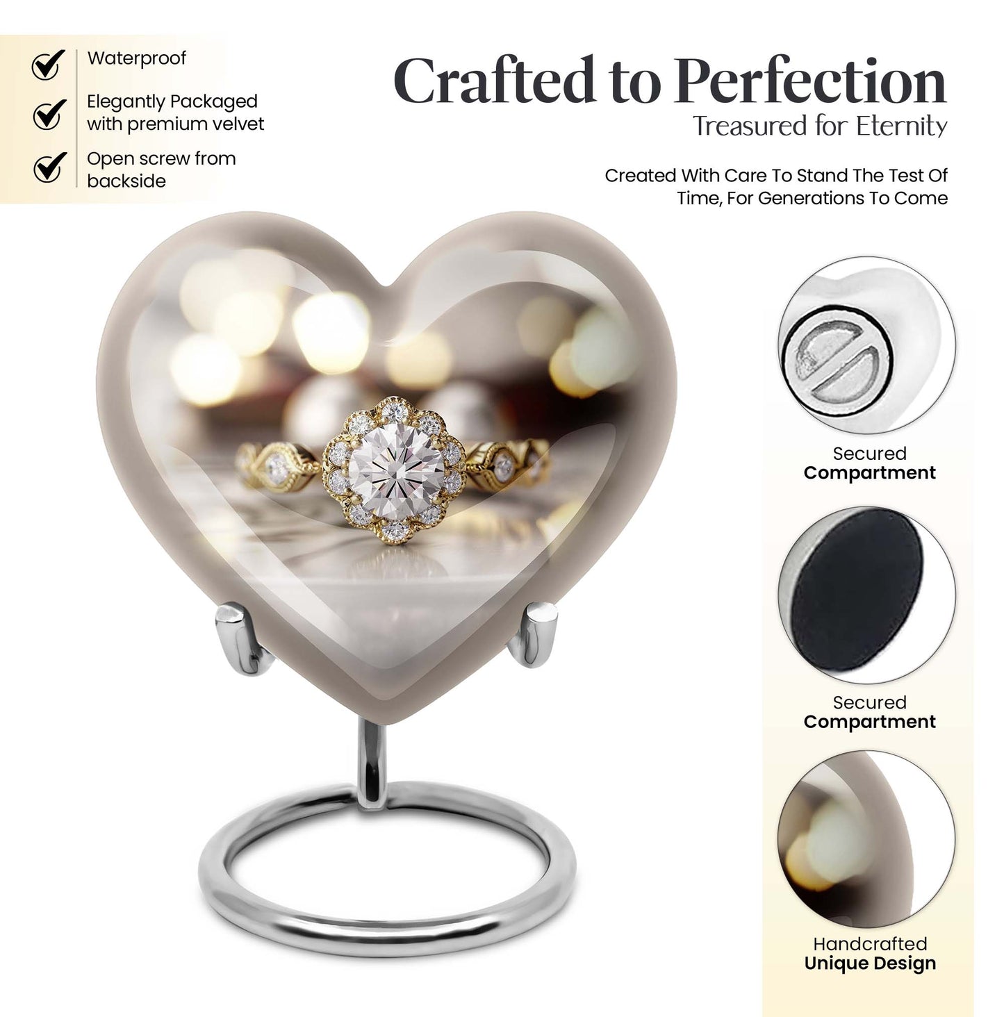 Heart-shaped Ring Urn for adult ashes,