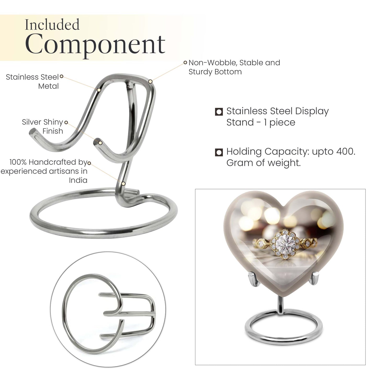 Heart-shaped Ring Urn for adult ashes,