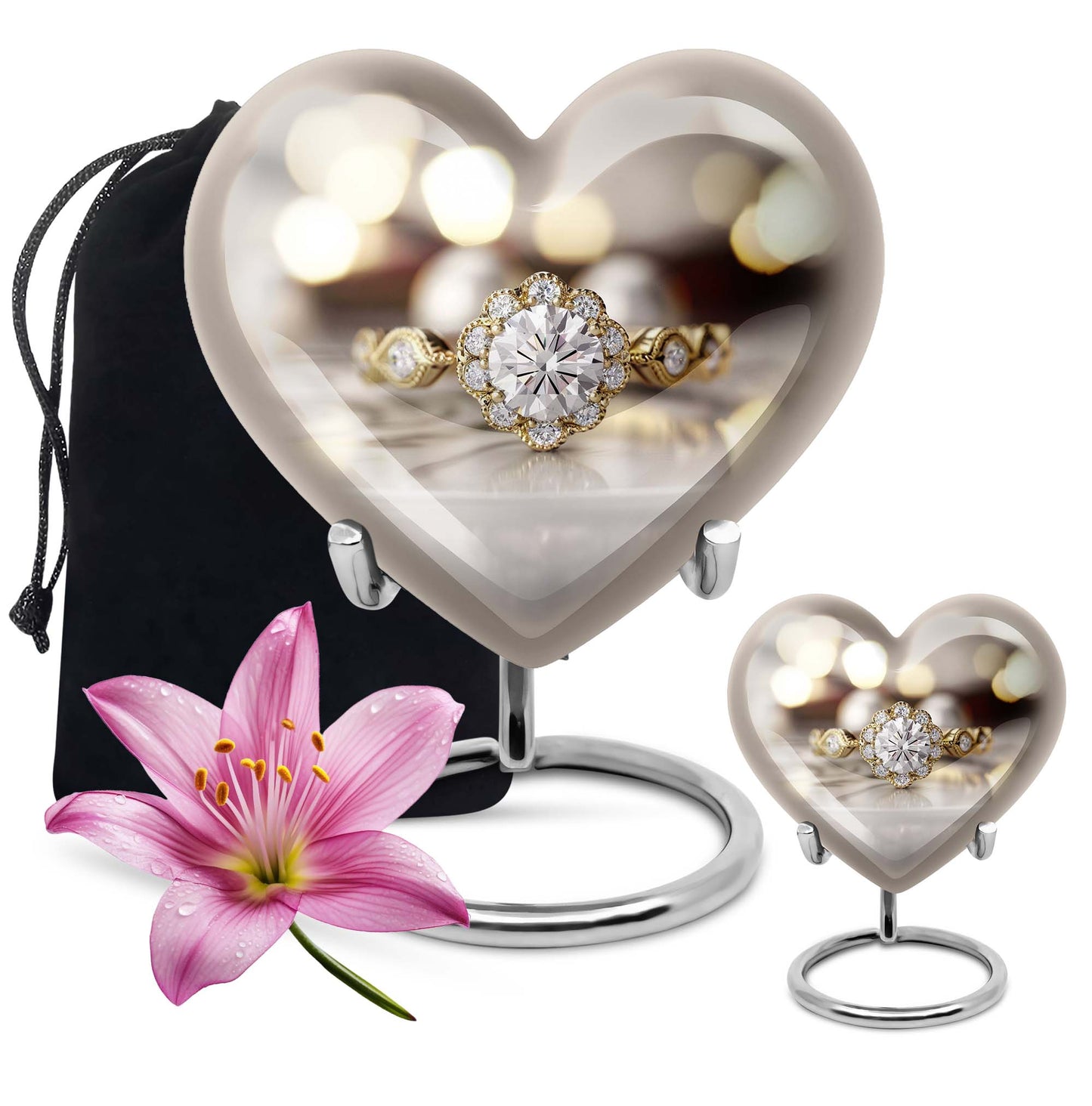Heart-shaped Ring Urn for adult ashes,