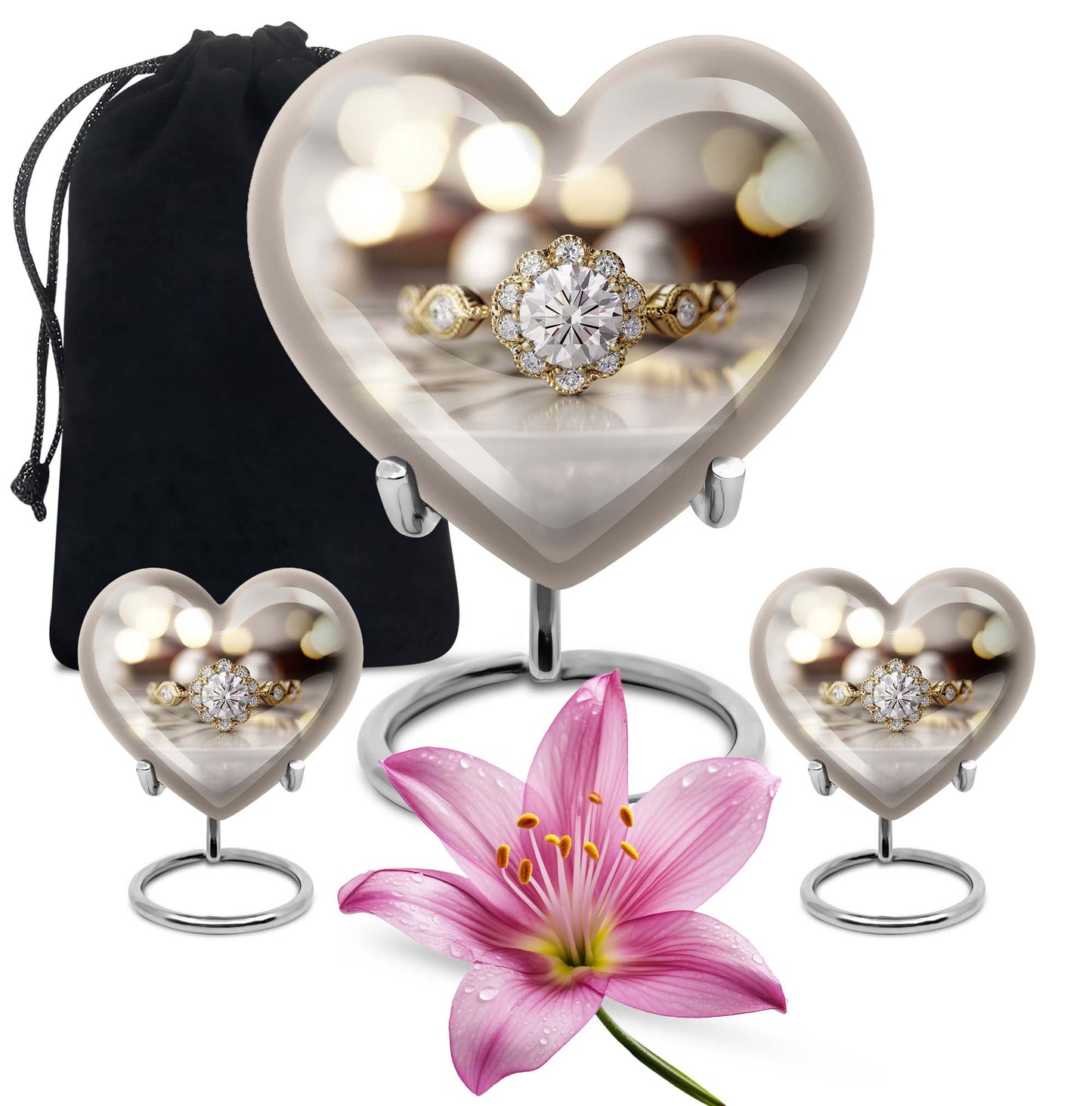 Heart-shaped Ring Urn for adult ashes,