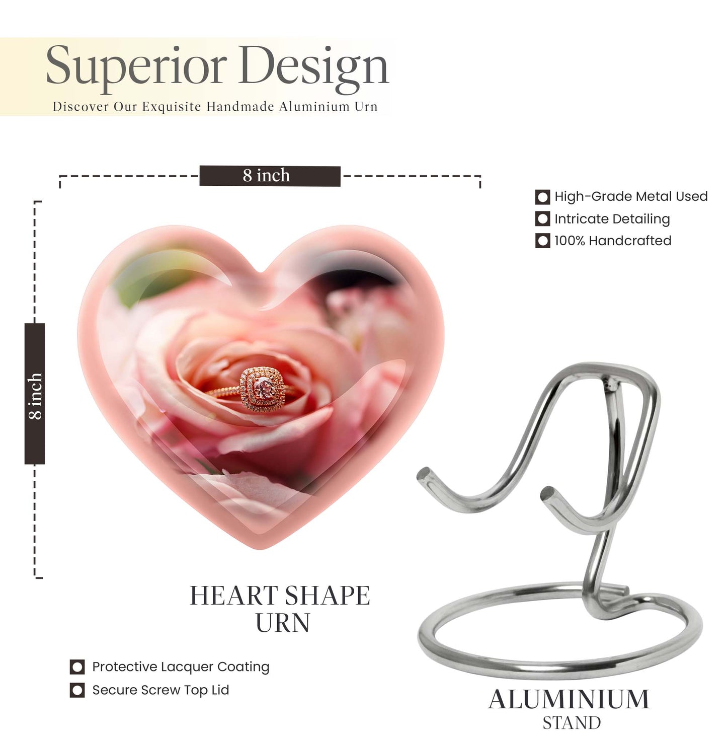 Ring Urn, heart-shaped funeral urn