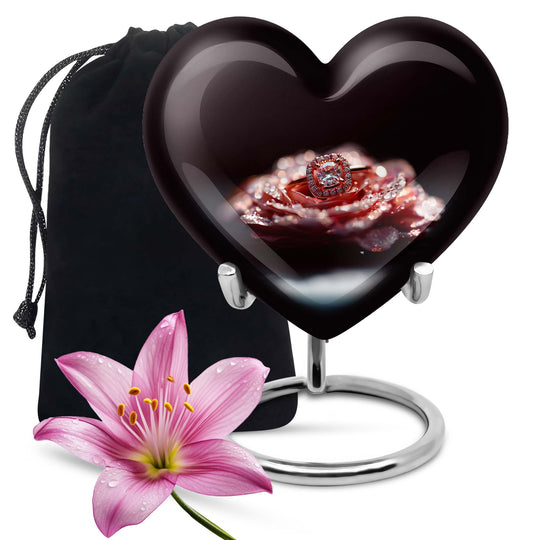 10-inch Heart Ring Urn for ashes, customizable, includes velvet pouch