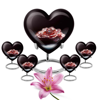10-inch Heart Ring Urn for ashes, customizable, includes velvet pouch