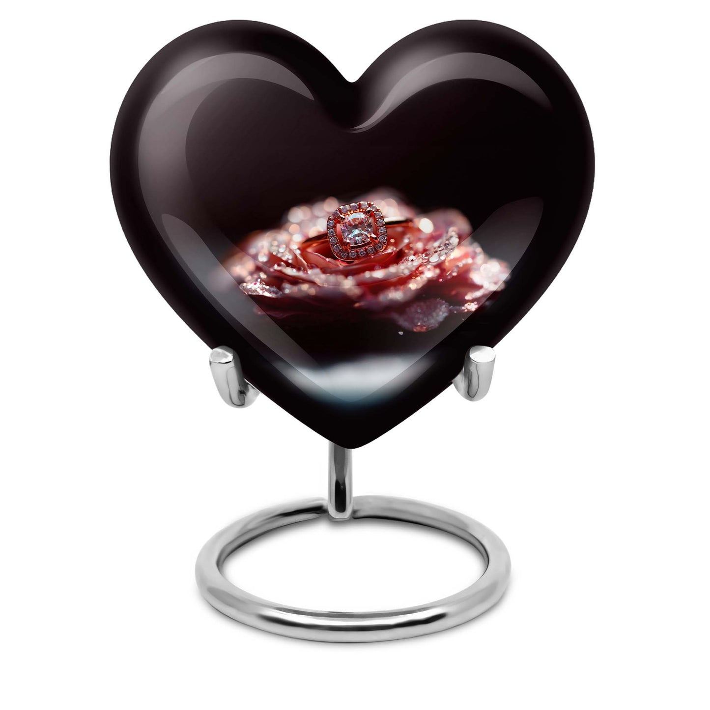 10-inch Heart Ring Urn for ashes, customizable, includes velvet pouch