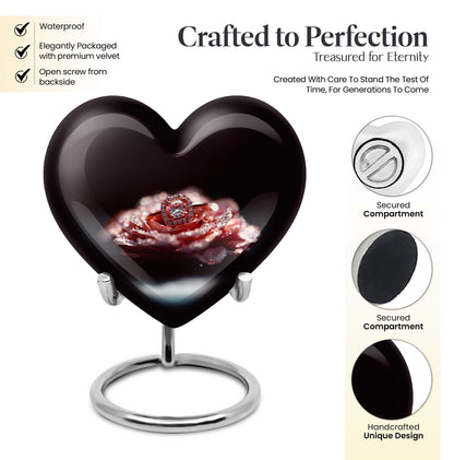 10-inch Heart Ring Urn for ashes, customizable, includes velvet pouch