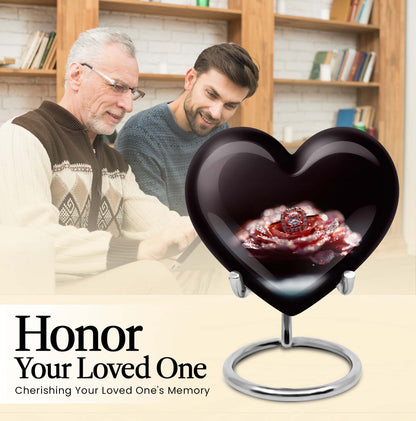 10-inch Heart Ring Urn for ashes, customizable, includes velvet pouch