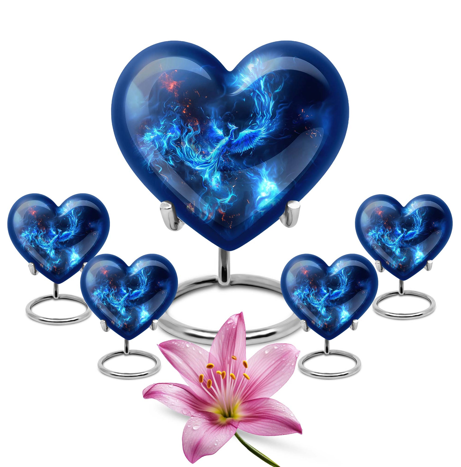 Heart-shaped phoenix urn, aluminium funeral urn 