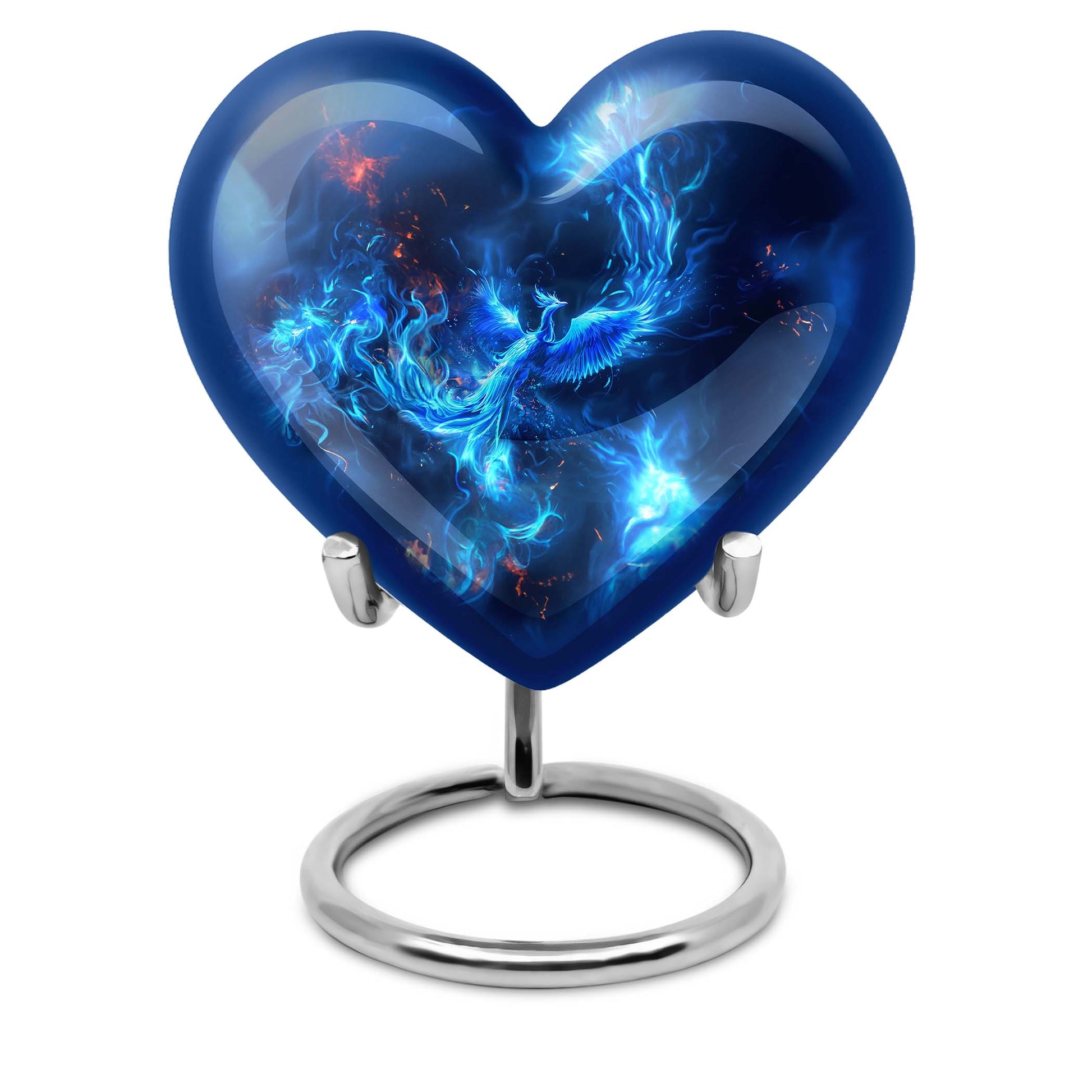 Heart-shaped phoenix urn, aluminium funeral urn 