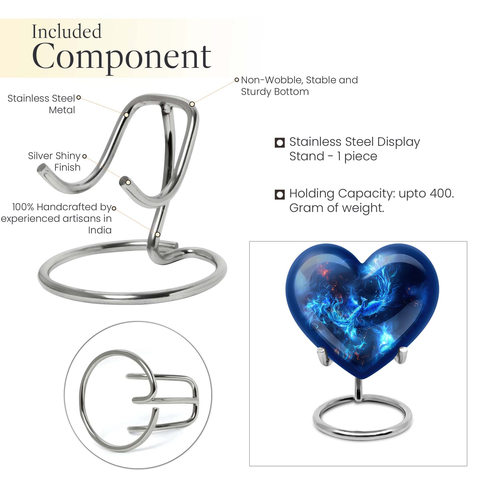 Heart-shaped phoenix urn, aluminium funeral urn 