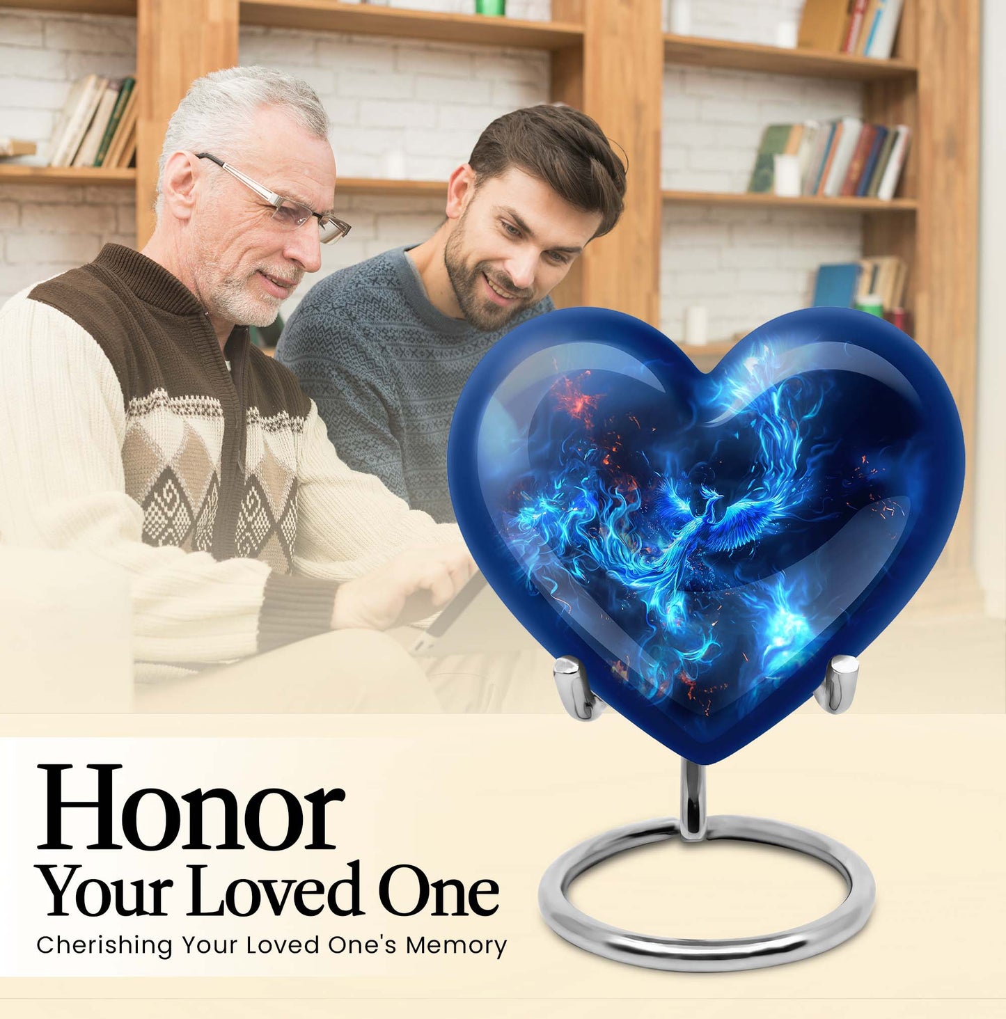 Heart-shaped phoenix urn, aluminium funeral urn 