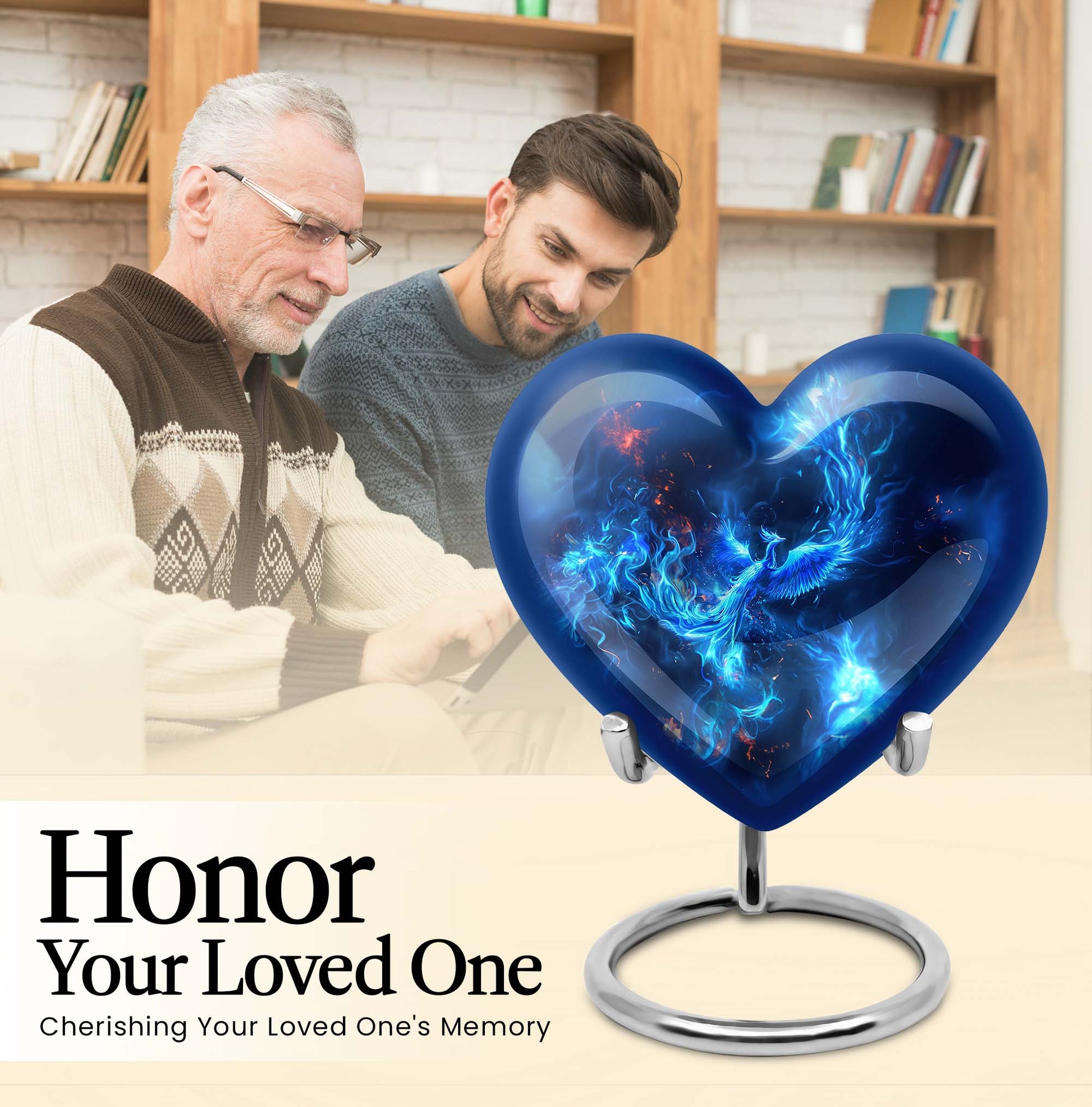 Heart-shaped phoenix urn, aluminium funeral urn 