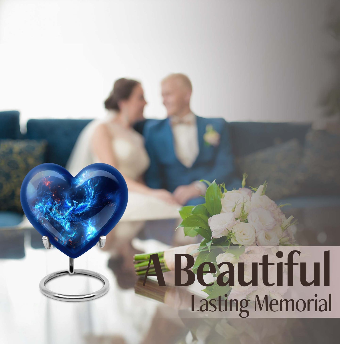 Heart-shaped phoenix urn, aluminium funeral urn 