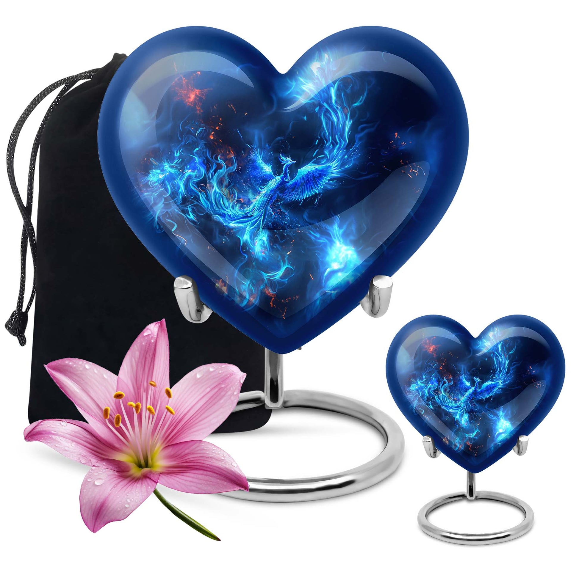 Heart-shaped phoenix urn, aluminium funeral urn 