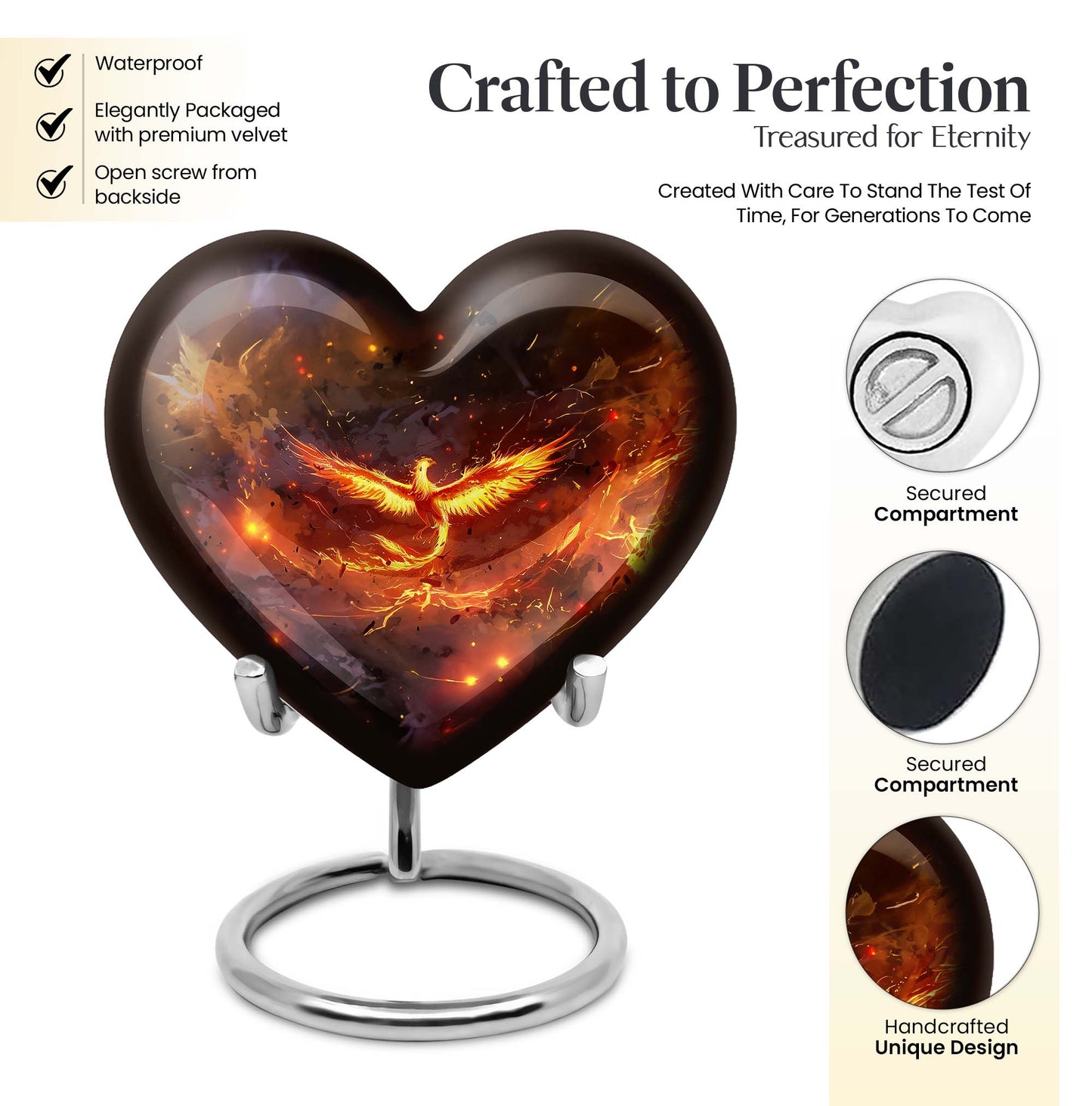 Phoenix Heart Design Cremation Urn for Male Adults