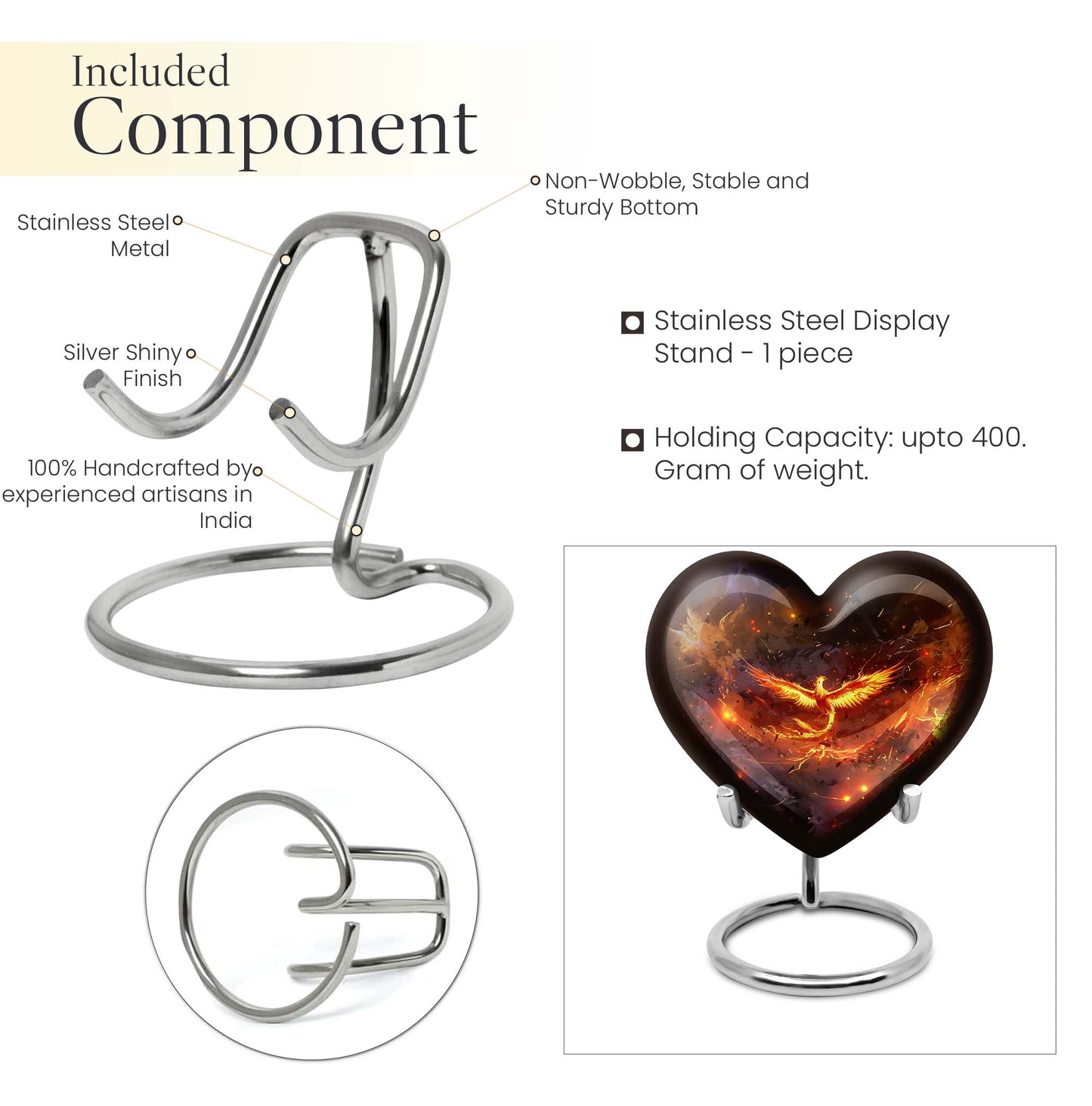 Phoenix Heart Design Cremation Urn for Male Adults