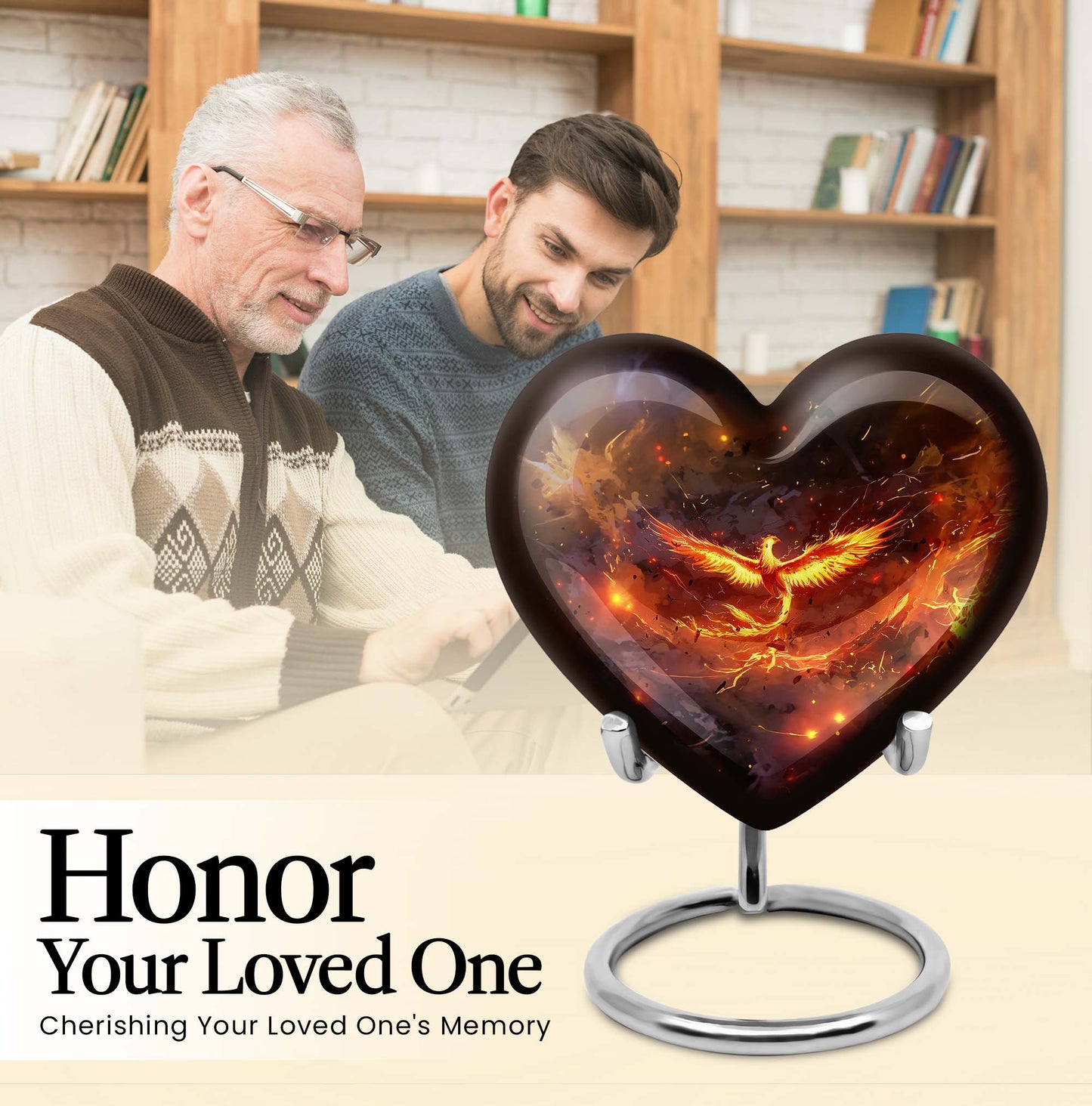 Phoenix Heart Design Cremation Urn for Male Adults