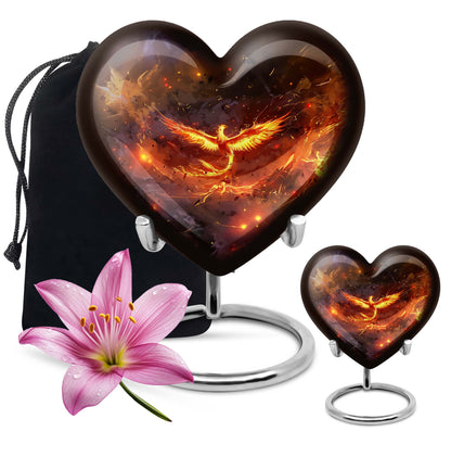 Phoenix Heart Design Cremation Urn for Male Adults