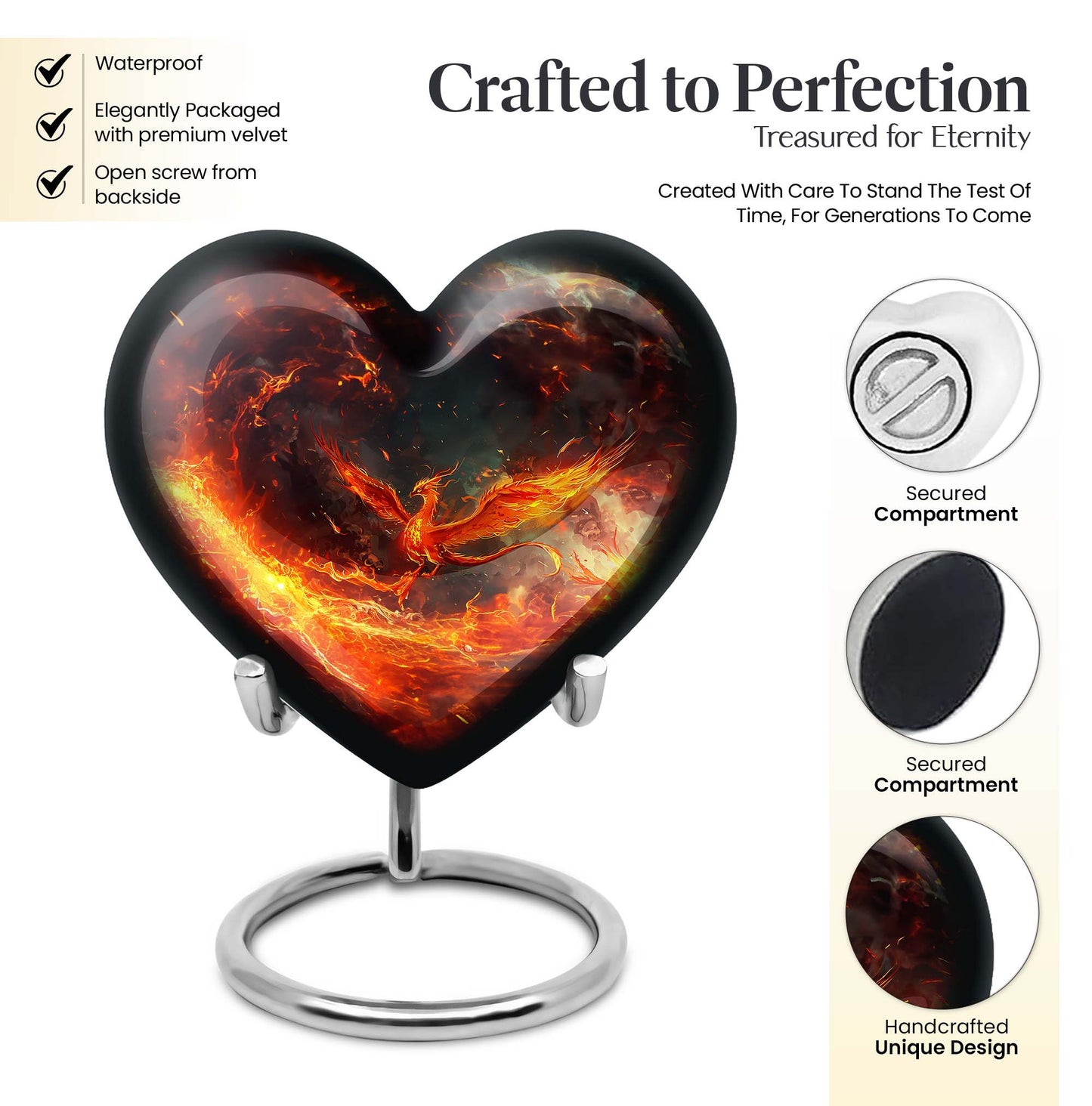 Phoenix heart-shaped urn for mom