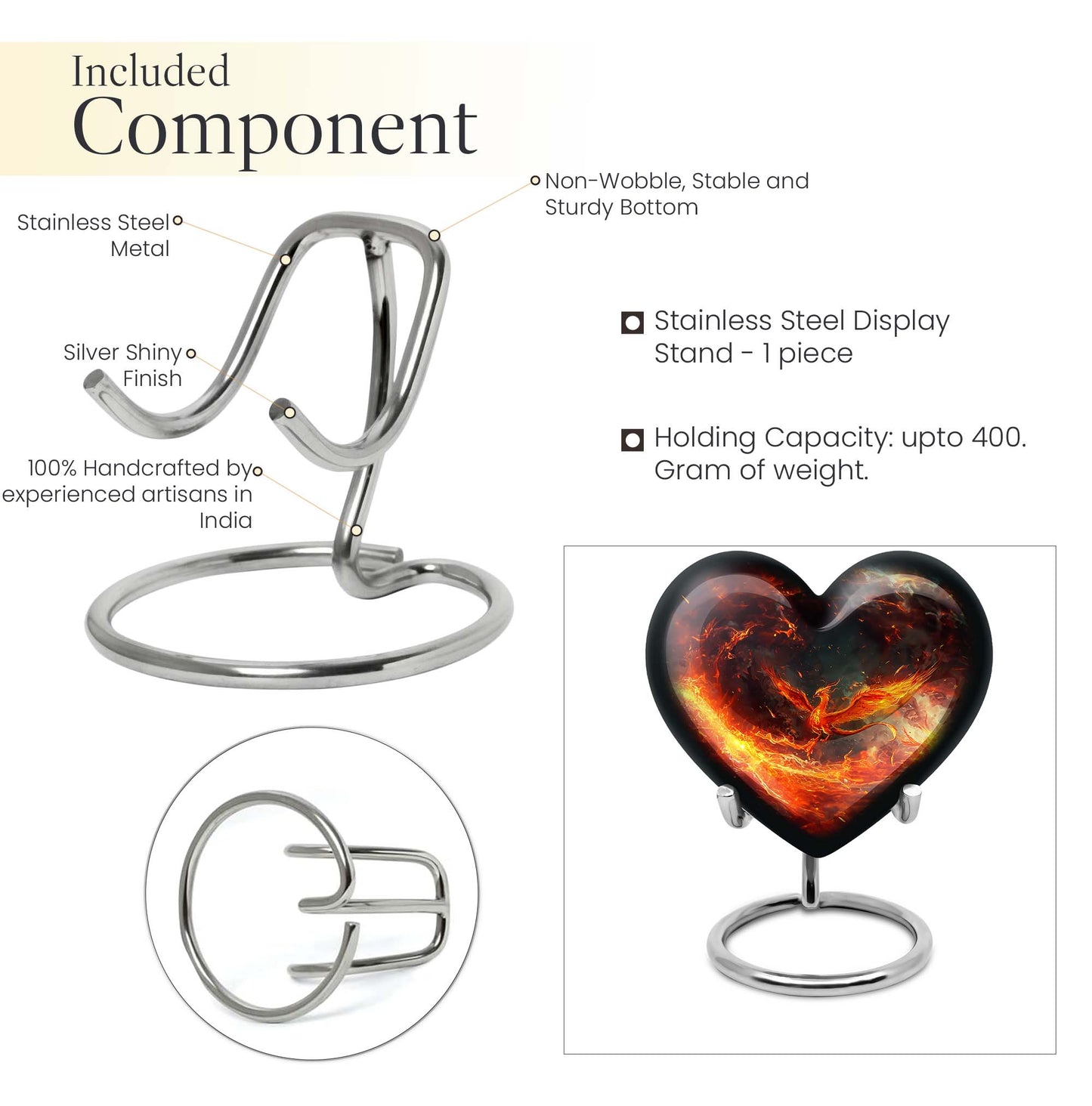 Phoenix heart-shaped urn for mom