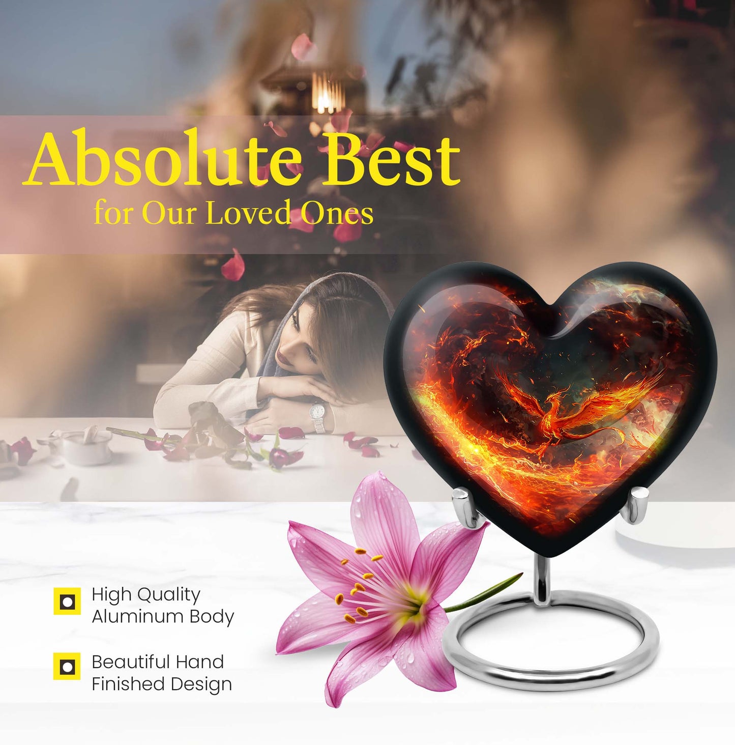 Phoenix heart-shaped urn for mom