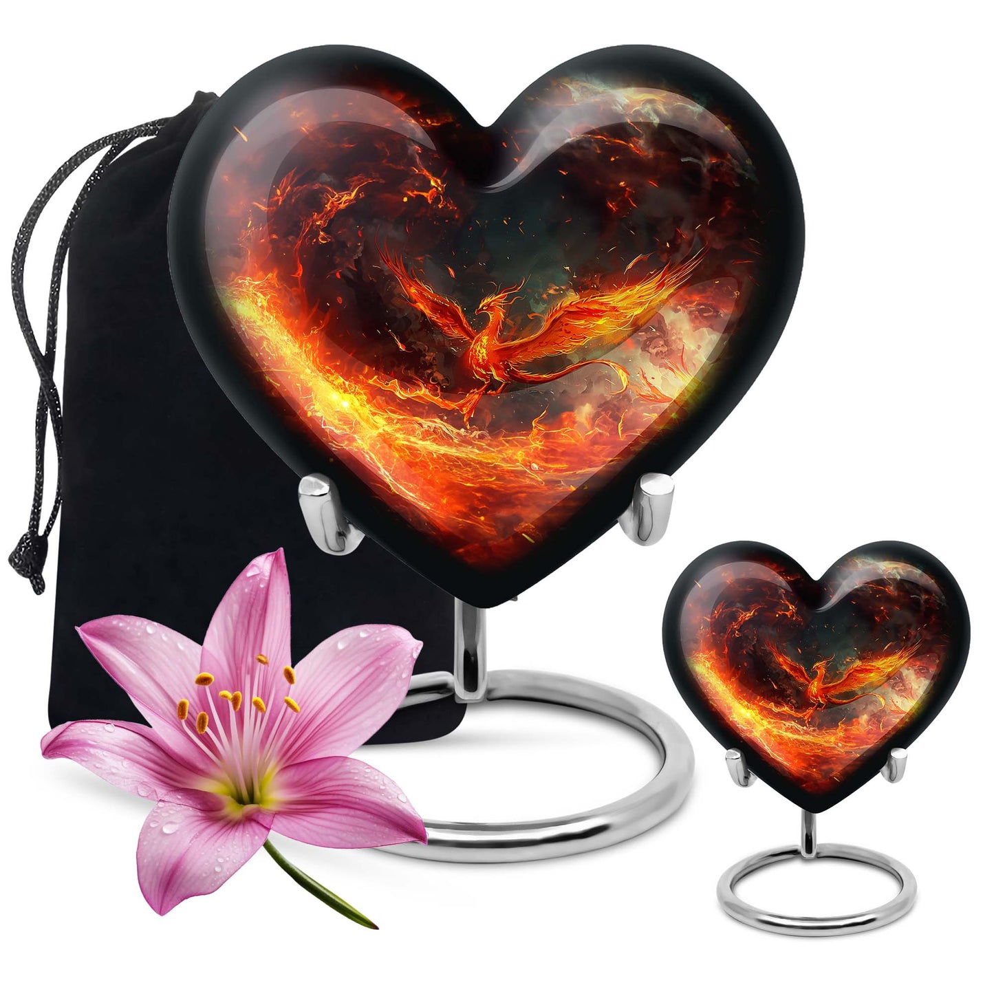 Phoenix heart-shaped urn for mom