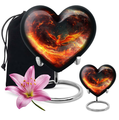 Phoenix heart-shaped urn for mom
