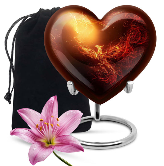 10-inch Phoenix heart-shaped burial urn, personalized engraving, suitable for adult male and female.