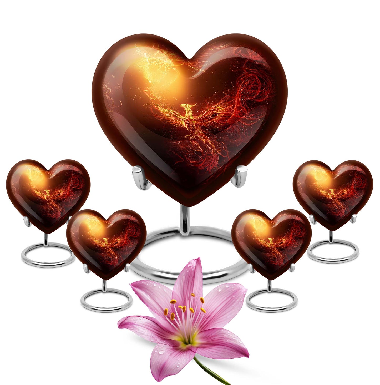 10-inch Phoenix heart-shaped burial urn, personalized engraving, suitable for adult male and female.