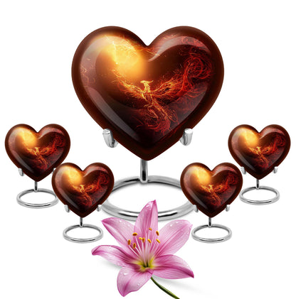 10-inch Phoenix heart-shaped burial urn, personalized engraving, suitable for adult male and female.