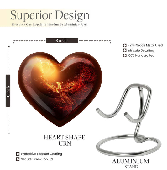 10-inch Phoenix heart-shaped burial urn, personalized engraving, suitable for adult male and female.